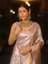 Banarasee Handwoven Sliver Zari Jaal Design Tissue Saree-Lavender