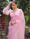 Banarasee Hand-Embroidered Mirror Work Organza Saree With Blouse-Pink