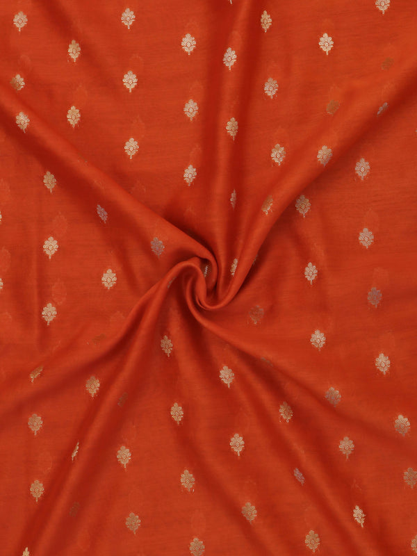 Banarasee Handloom Pure Silk Zari Buti Salwar Kameez Fabric With Dupatta-Rust & Bottle Green