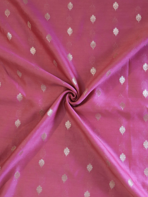 Banarasee Handloom Pure Silk Zari Buti Salwar Kameez Fabric With Dupatta-Onion Pink & Deep Brown