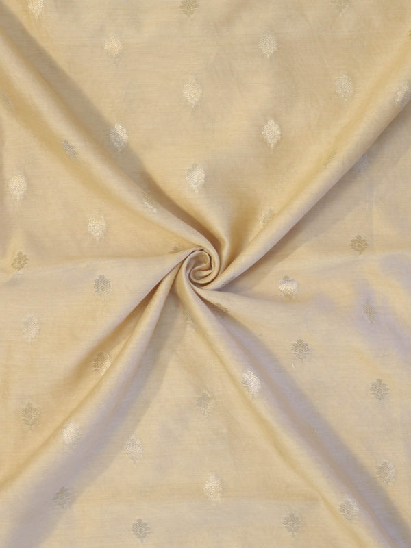 Banarasee Handloom Pure Silk Zari Buti Salwar Kameez Fabric With Dupatta-Beige & Violet