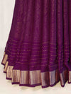 Banarasee Chiffon Floral Print Saree With Gold Zari Border-Purple
