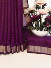 Banarasee Chiffon Floral Print Saree With Gold Zari Border-Purple