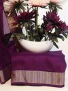 Banarasee Chiffon Floral Print Saree With Gold Zari Border-Purple