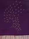 Banarasee Chiffon Floral Print Saree With Gold Zari Border-Purple