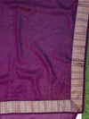 Banarasee Chiffon Floral Print Saree With Gold Zari Border-Purple