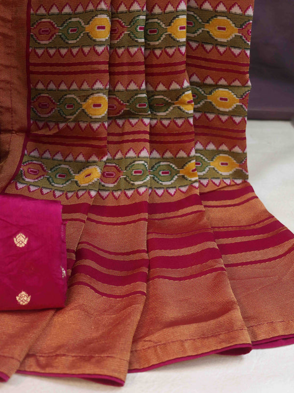 Banarasee Multicolor Chiffon Saree With Geometric Prints & Zari Border-Multicolor