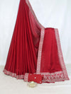 Banarasee Handloom Plain Chiffon Saree With Silver Zari Border-Maroon