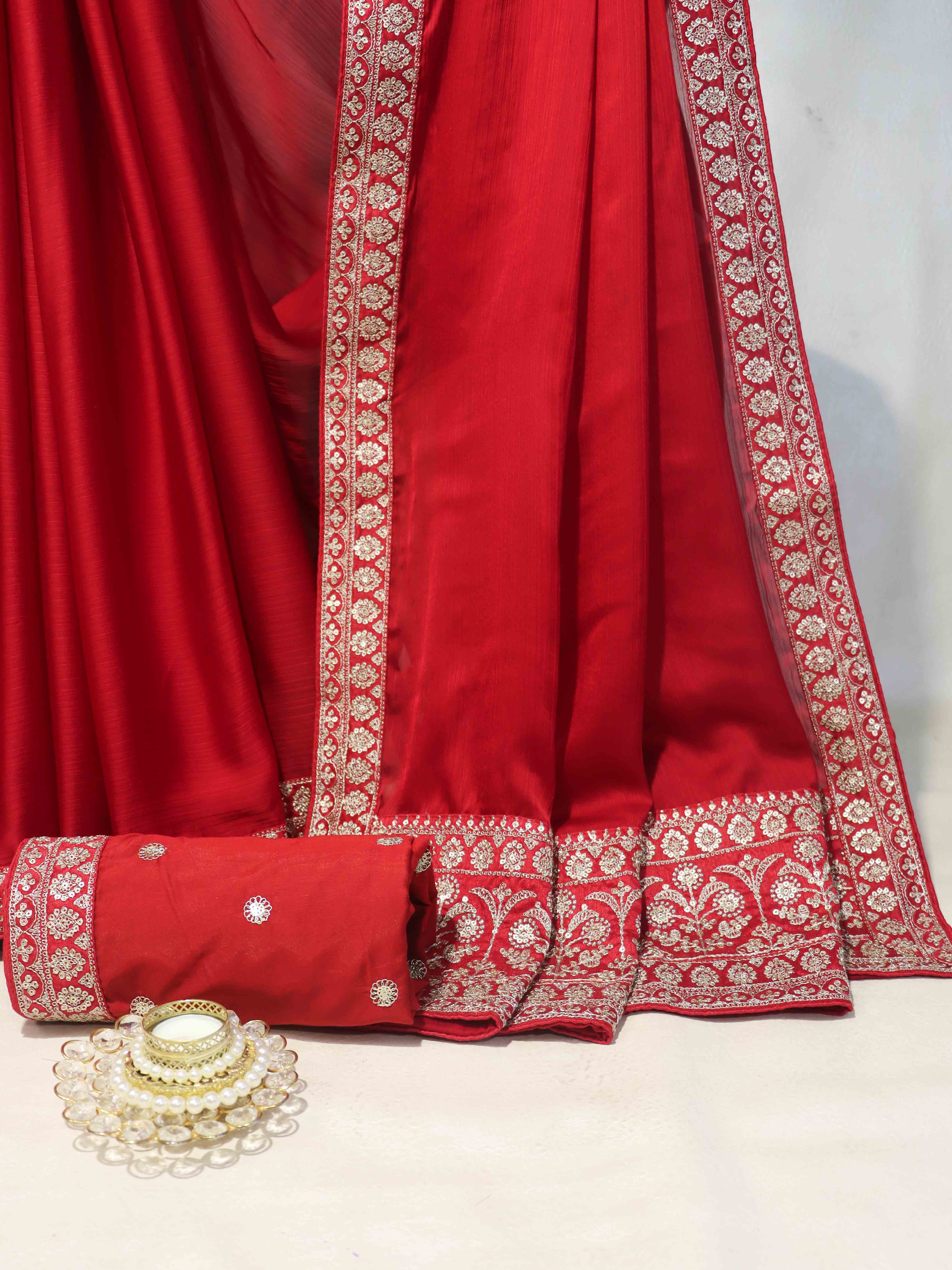 Banarasee Handloom Plain Chiffon Saree With Silver Zari Border-Maroon