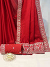 Banarasee Handloom Plain Chiffon Saree With Silver Zari Border-Maroon