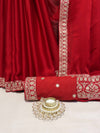 Banarasee Handloom Plain Chiffon Saree With Silver Zari Border-Maroon