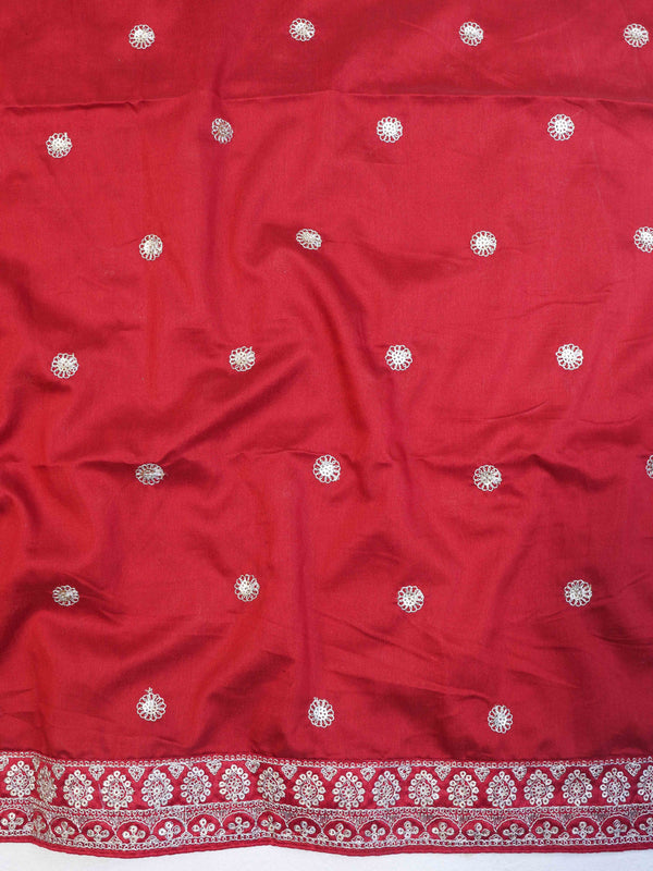 Banarasee Handloom Plain Chiffon Saree With Silver Zari Border-Maroon