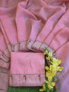 Banarasee Handwoven Crushed Tissue Saree With Zari Embroidery Border-Light Pink