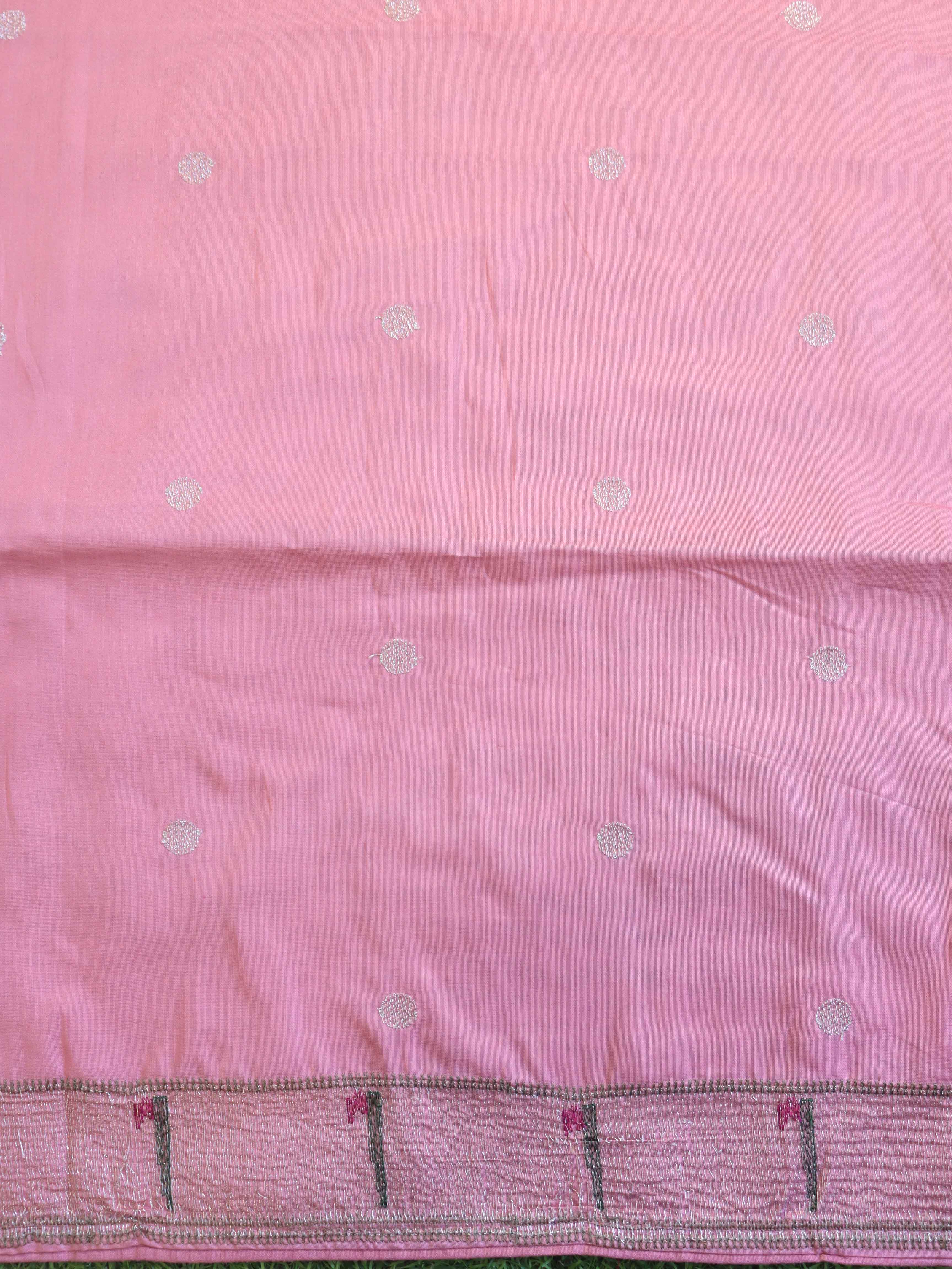 Banarasee Handwoven Crushed Tissue Saree With Zari Embroidery Border-Light Pink