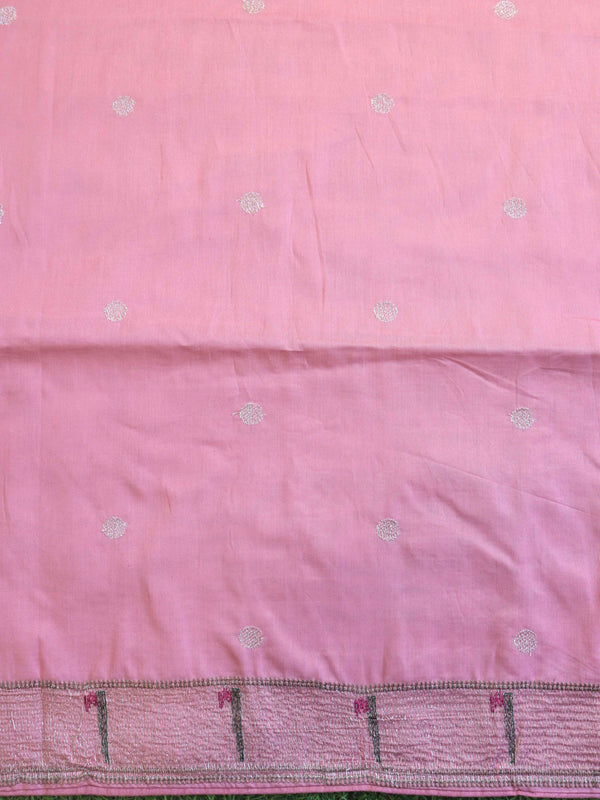 Banarasee Handwoven Crushed Tissue Saree With Zari Embroidery Border-Light Pink