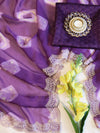 Banarasee Handloom Printed Chiffon Saree With Handwork & Scallop Border-Purple