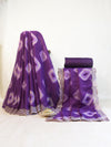 Banarasee Handloom Printed Chiffon Saree With Handwork & Scallop Border-Purple