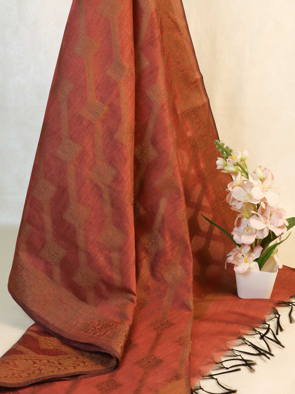 Banarasee Cotton Silk Zari Dupatta-Maroon