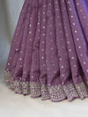 Banarasee Chiffon Saree With Zari Buti Design Handwork & Scallop Border-Light Purple