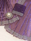 Banarasee Chiffon Saree With Zari Buti Design Handwork & Scallop Border-Light Purple