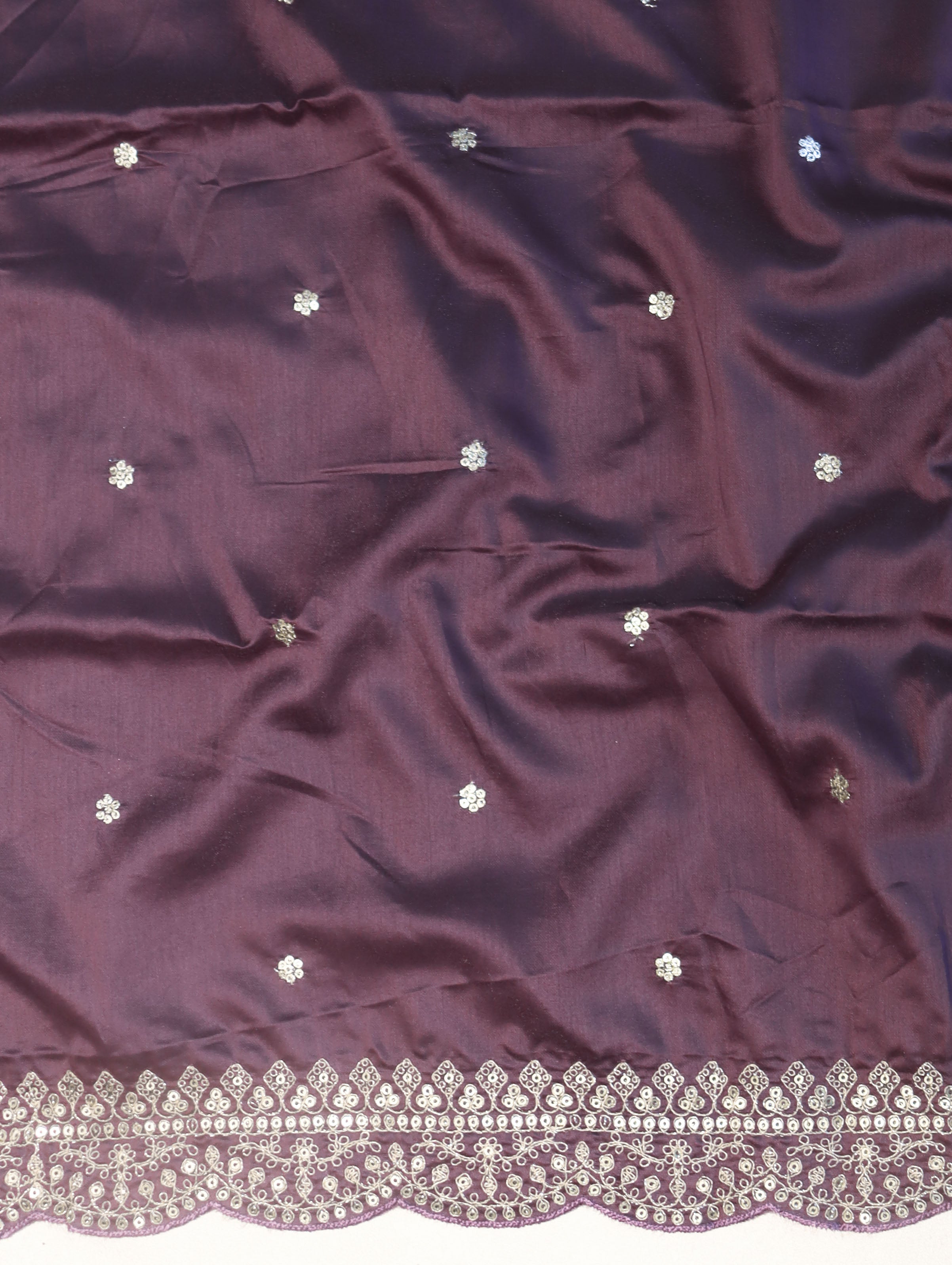 Banarasee Chiffon Saree With Zari Buti Design Handwork & Scallop Border-Light Purple