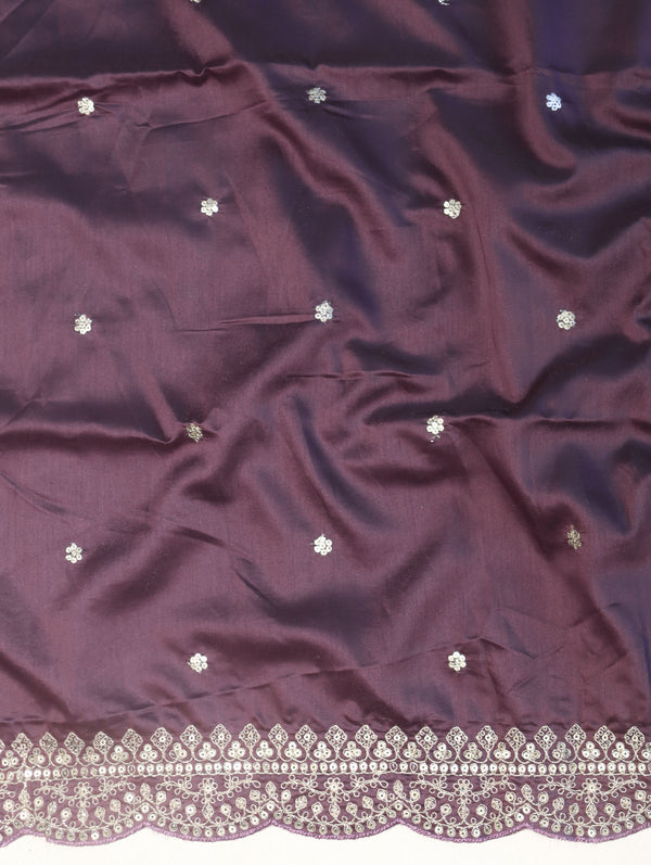 Banarasee Chiffon Saree With Zari Buti Design Handwork & Scallop Border-Light Purple