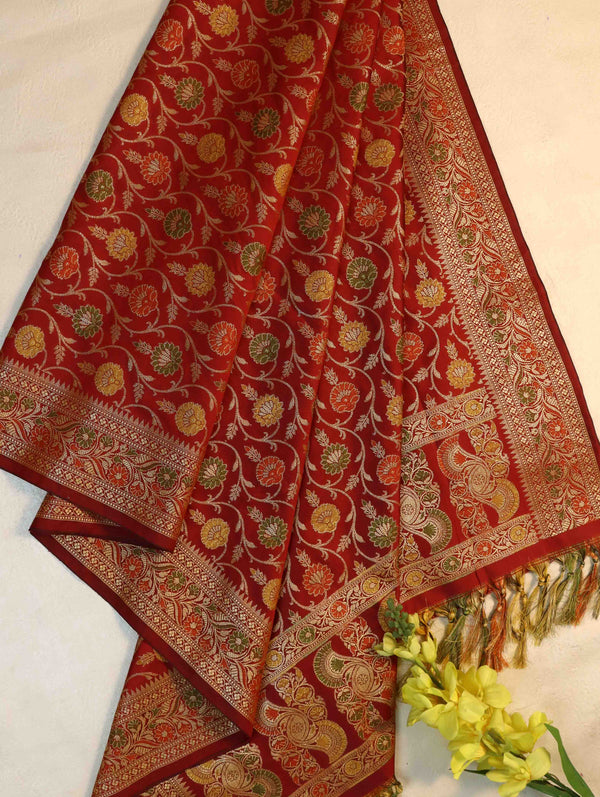 Banarasee Cotton Silk Jaal Design Dupatta-Maroon
