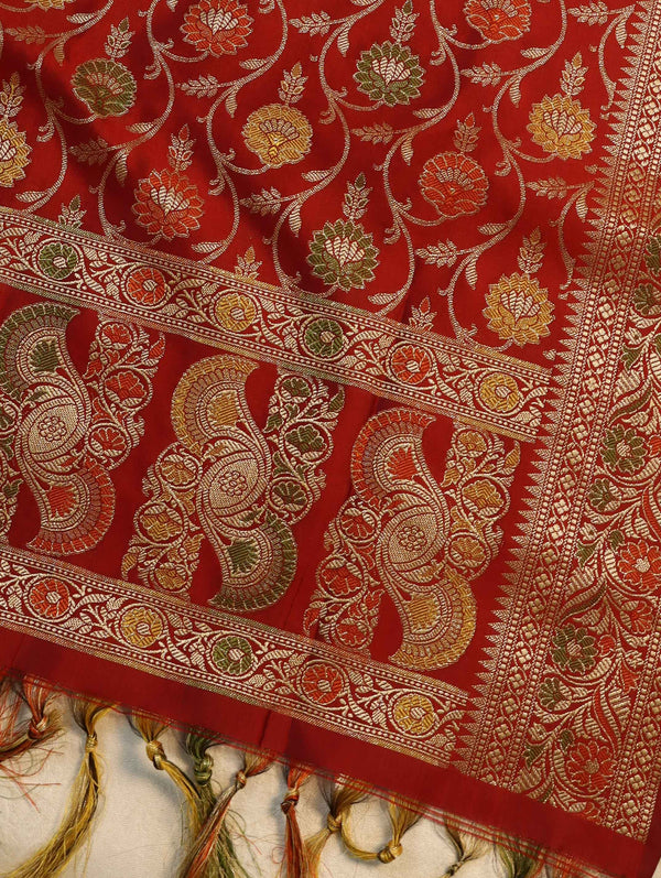 Banarasee Cotton Silk Jaal Design Dupatta-Maroon