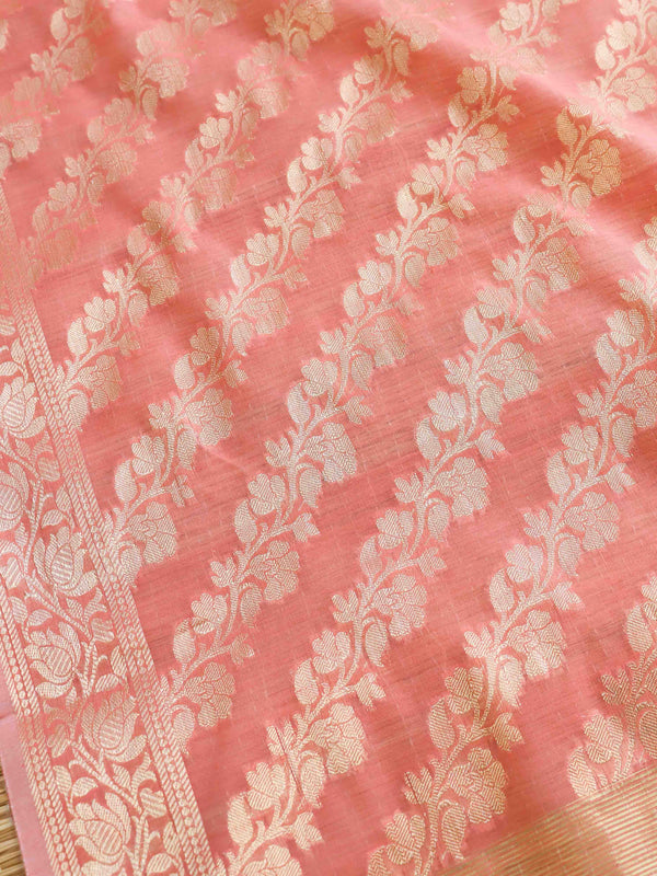 Banarasee Cotton Silk Gold Zari Dupatta-Pink