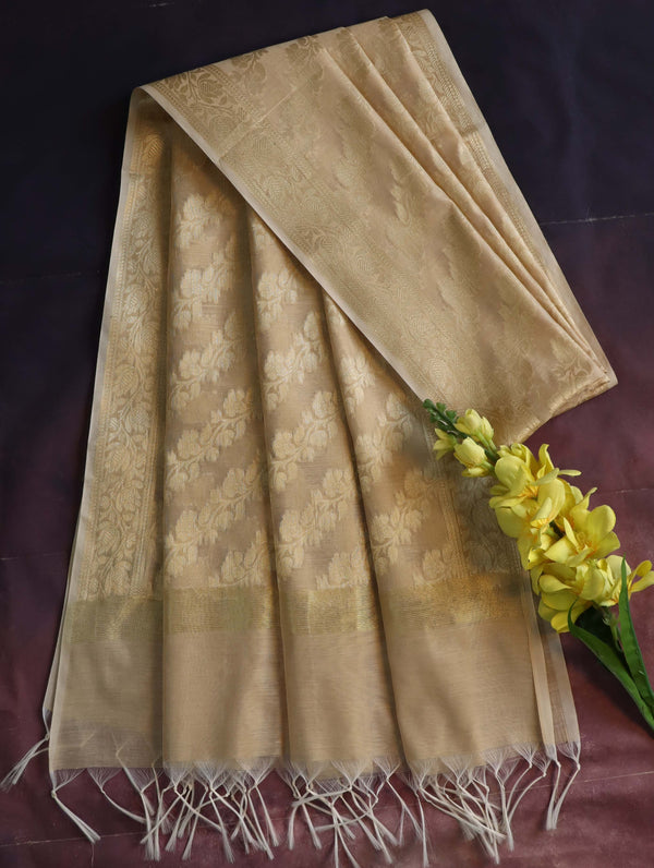 Banarasee Cotton Silk Gold Zari Dupatta-Beige