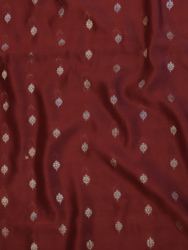 Banarasee Handloom Pure Silk Zari Buti Salwar Kameez Fabric With Dupatta-Maroon & Peach