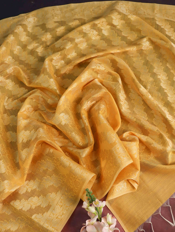 Banarasee Cotton Silk Gold Zari Dupatta-Yellow