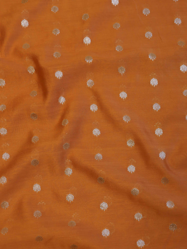 Banarasee Handloom Pure Silk Zari Buti Salwar Kameez Fabric With Dupatta-Orange & Green