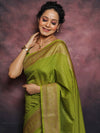 Banarasee Semi-Chiffon Antique Zari Saree-Henna Green