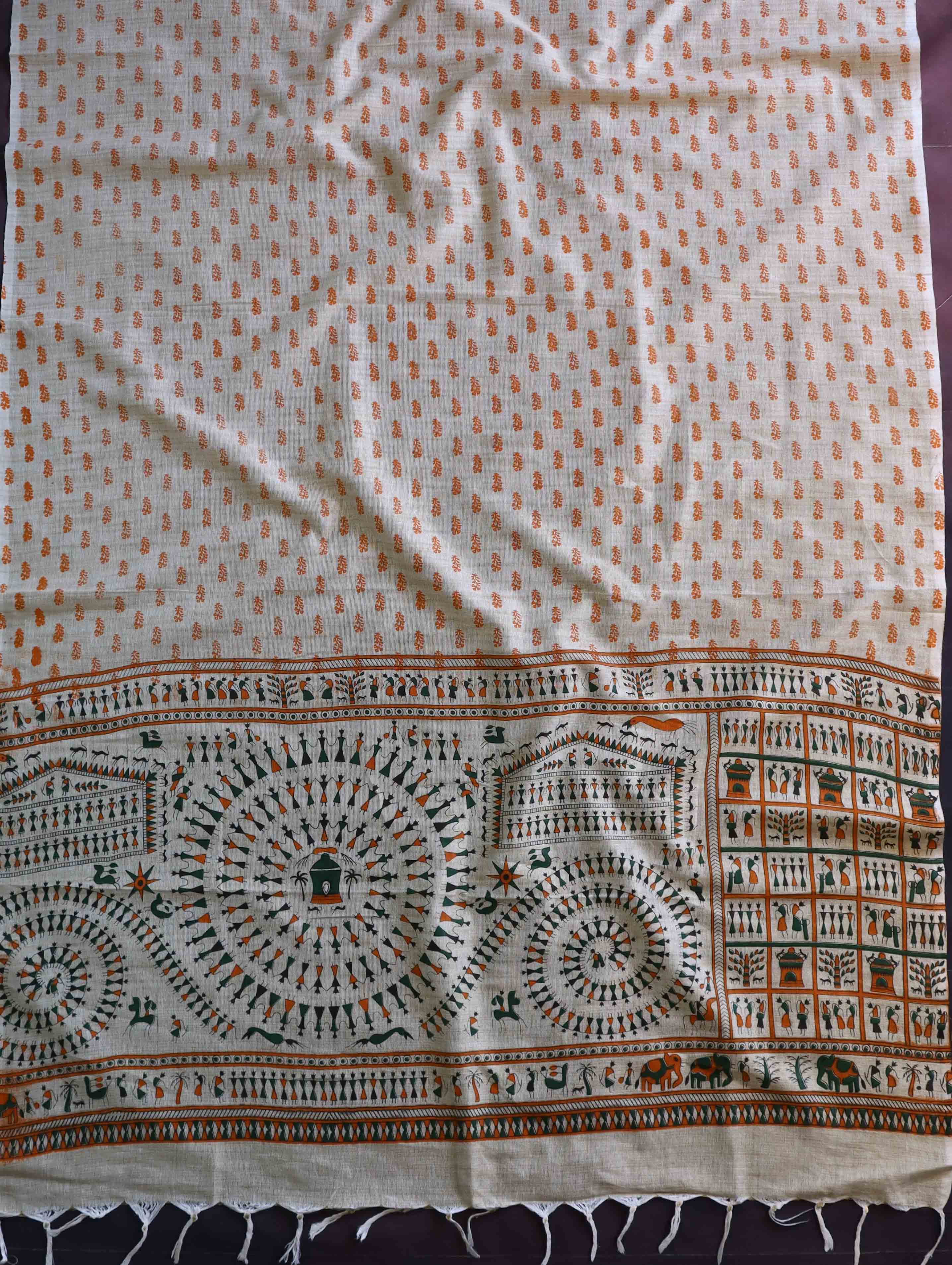 Handloom Printed Khadi Cotton Salwar Kameez Dupatta Set-Beige