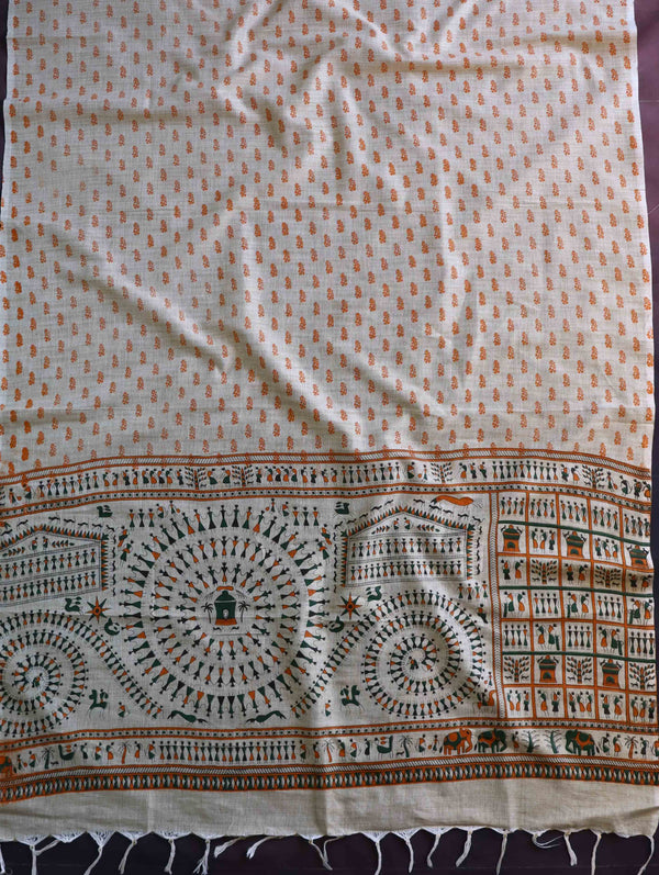 Handloom Printed Khadi Cotton Salwar Kameez Dupatta Set-Beige