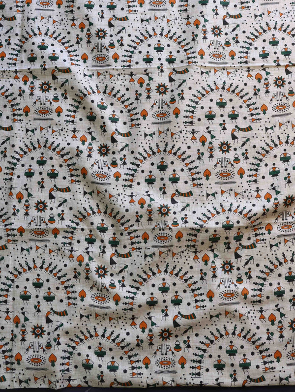 Handloom Printed Khadi Cotton Salwar Kameez Dupatta Set-Beige