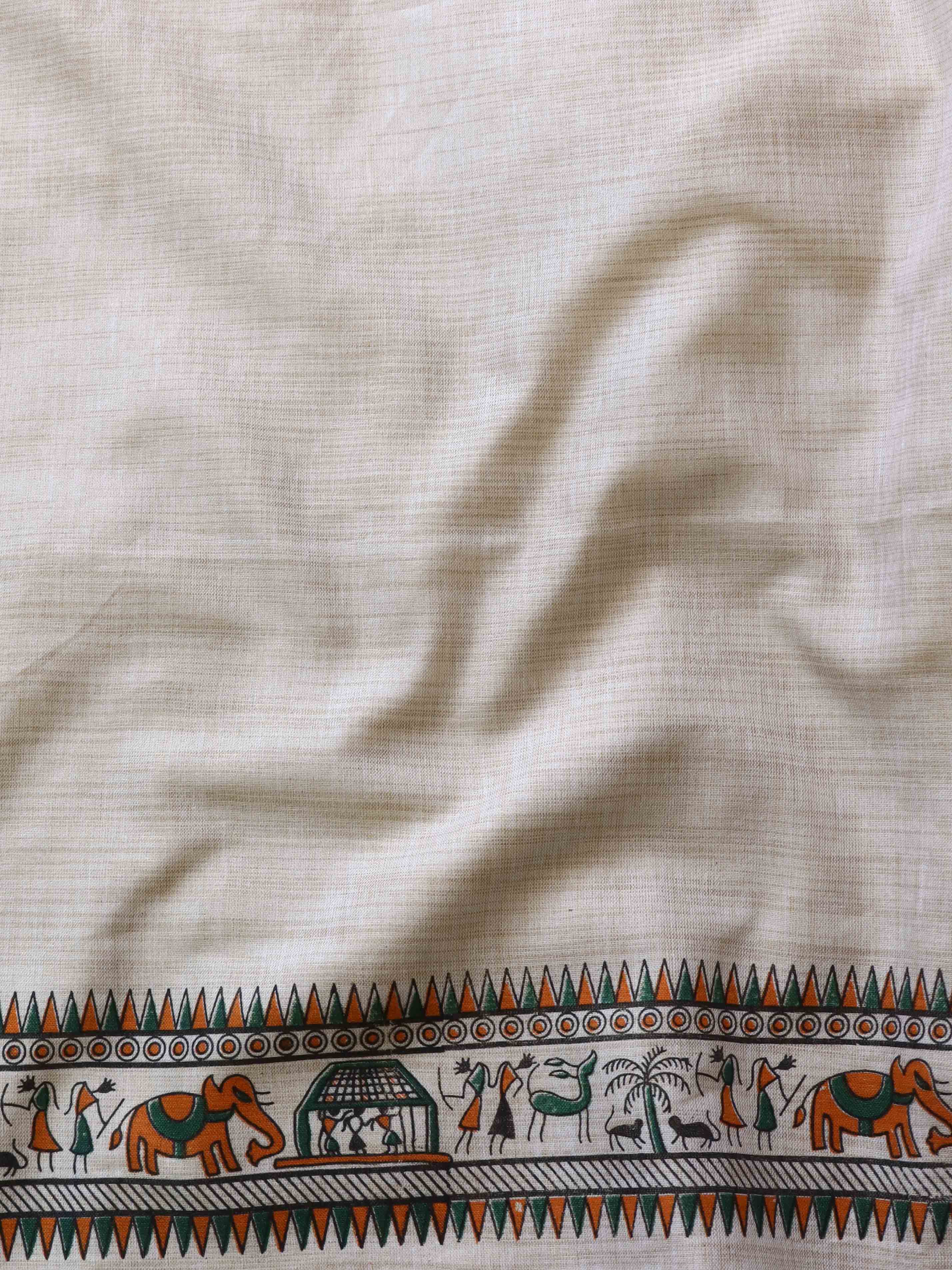 Handloom Printed Khadi Cotton Salwar Kameez Dupatta Set-Beige