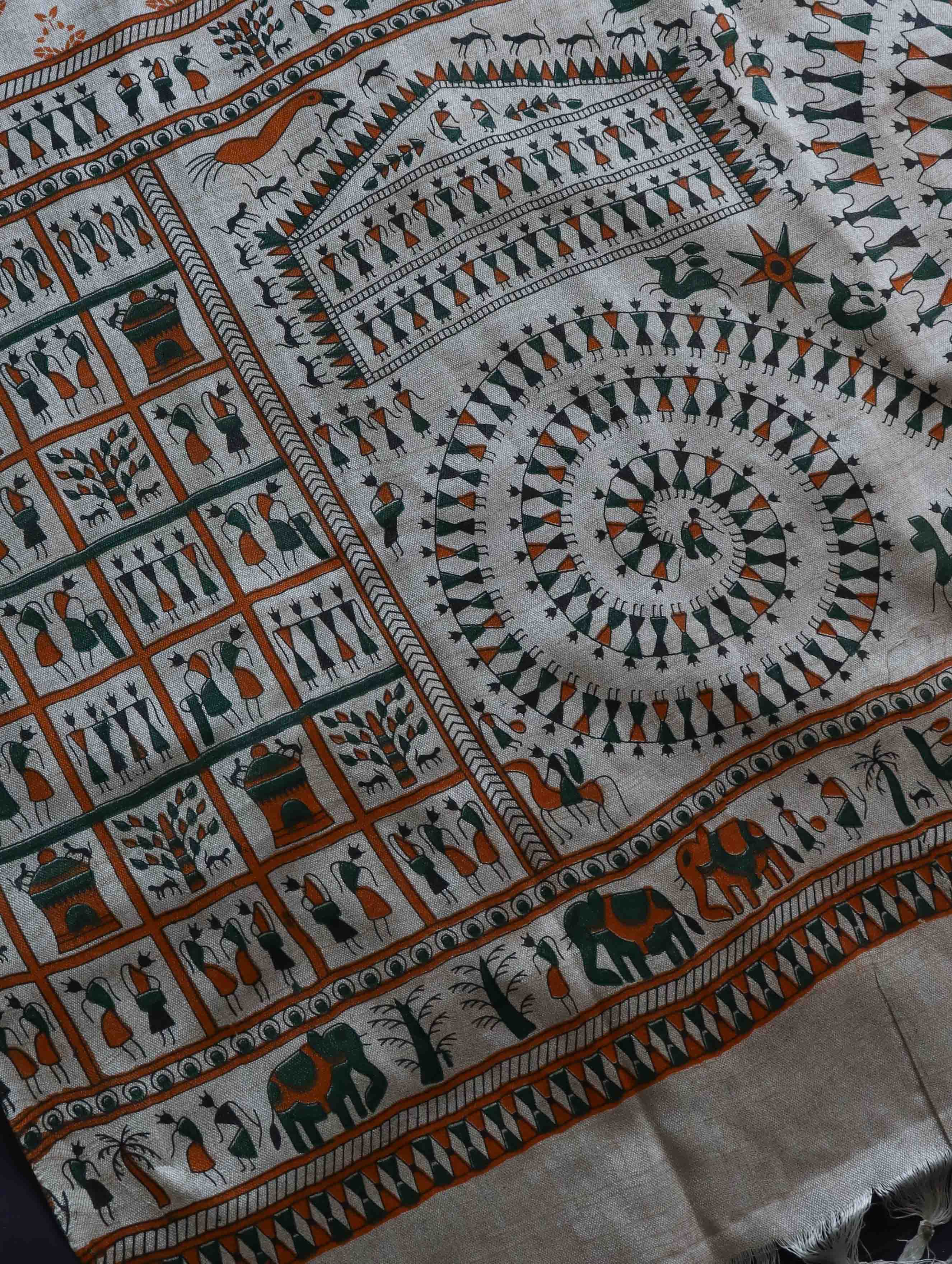 Handloom Printed Khadi Cotton Salwar Kameez Dupatta Set-Beige