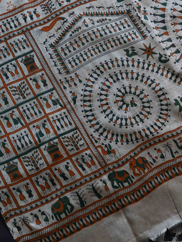 Handloom Printed Khadi Cotton Salwar Kameez Dupatta Set-Beige