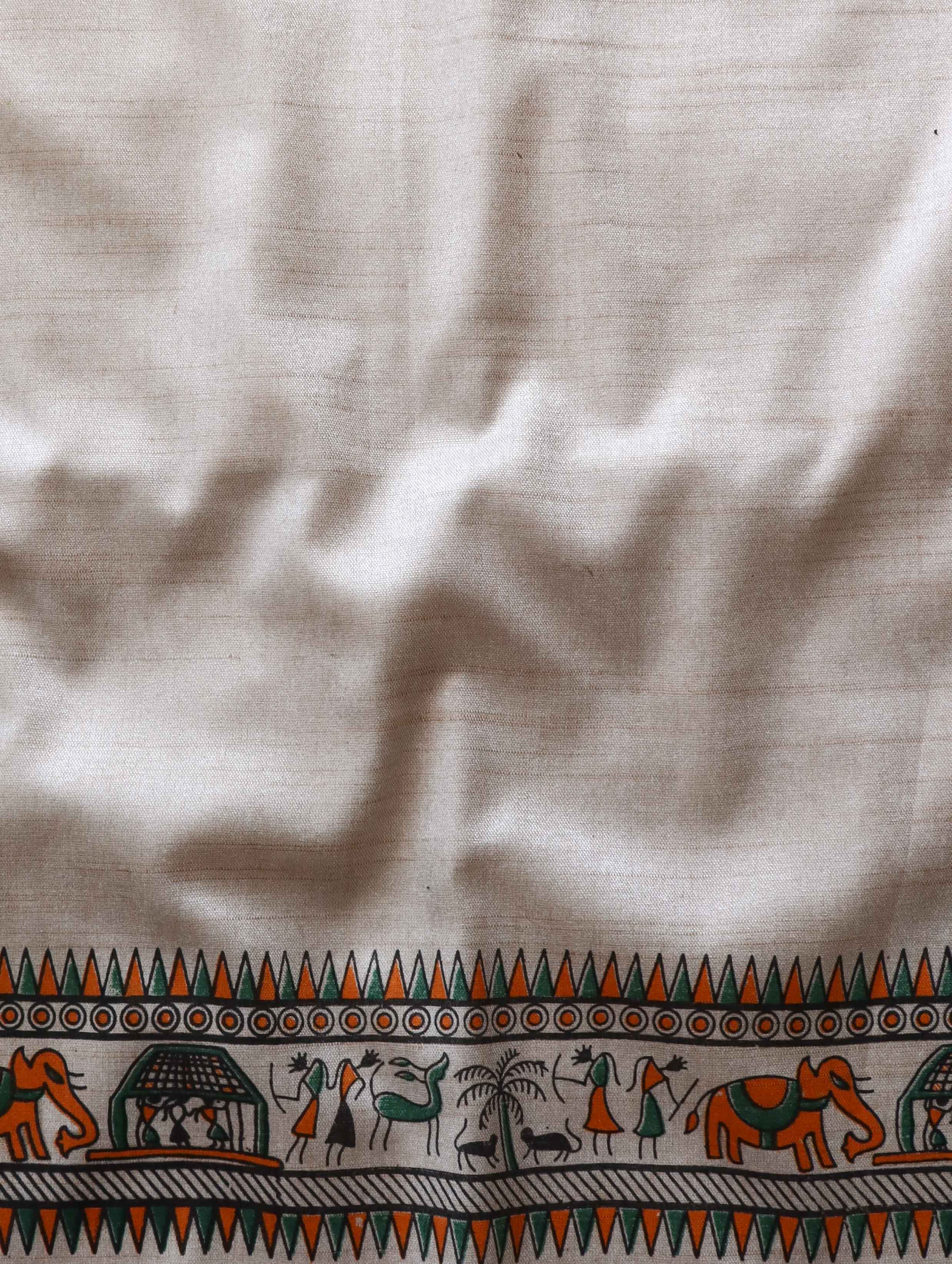 Handloom Printed Khadi Cotton Salwar Kameez Dupatta Set-Beige