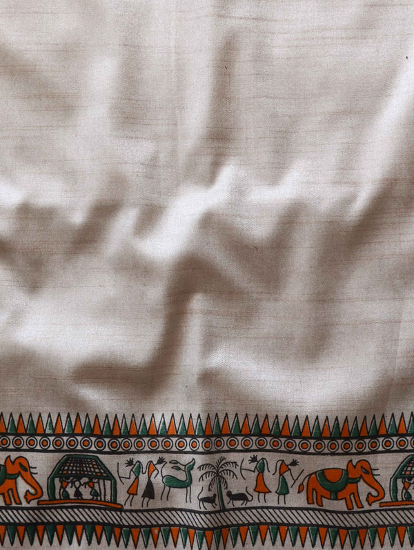 Handloom Printed Khadi Cotton Salwar Kameez Dupatta Set-Beige