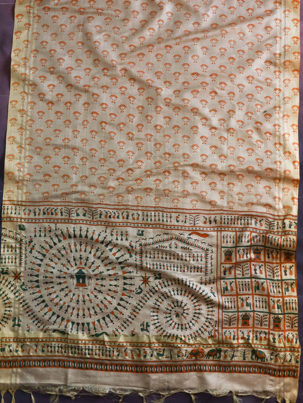 Handloom Printed Khadi Cotton Salwar Kameez Dupatta Set-Khaki Beige