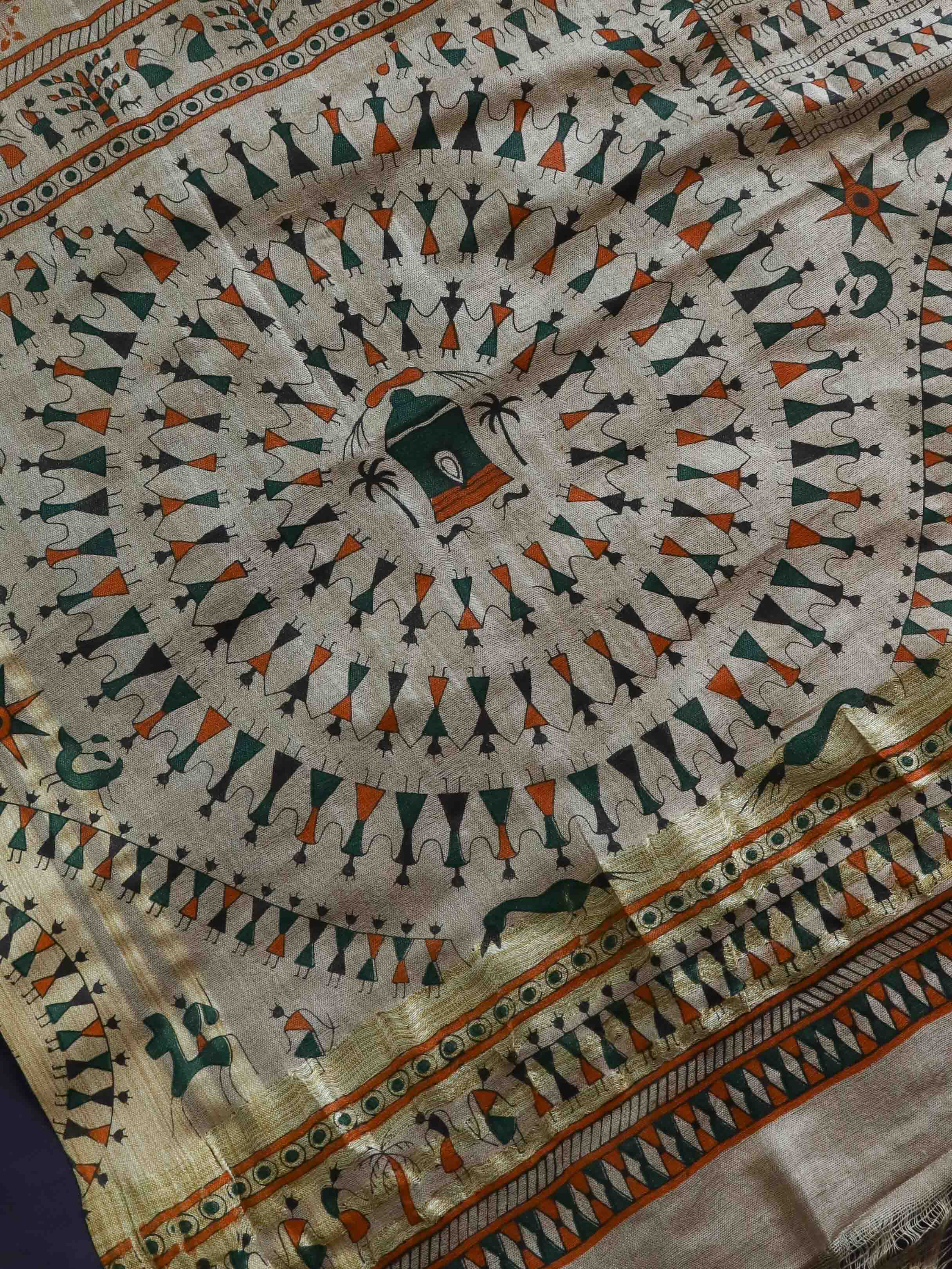 Handloom Printed Khadi Cotton Salwar Kameez Dupatta Set-Khaki Beige