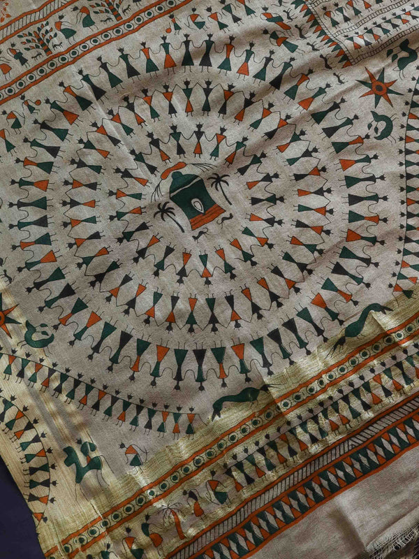 Handloom Printed Khadi Cotton Salwar Kameez Dupatta Set-Khaki Beige