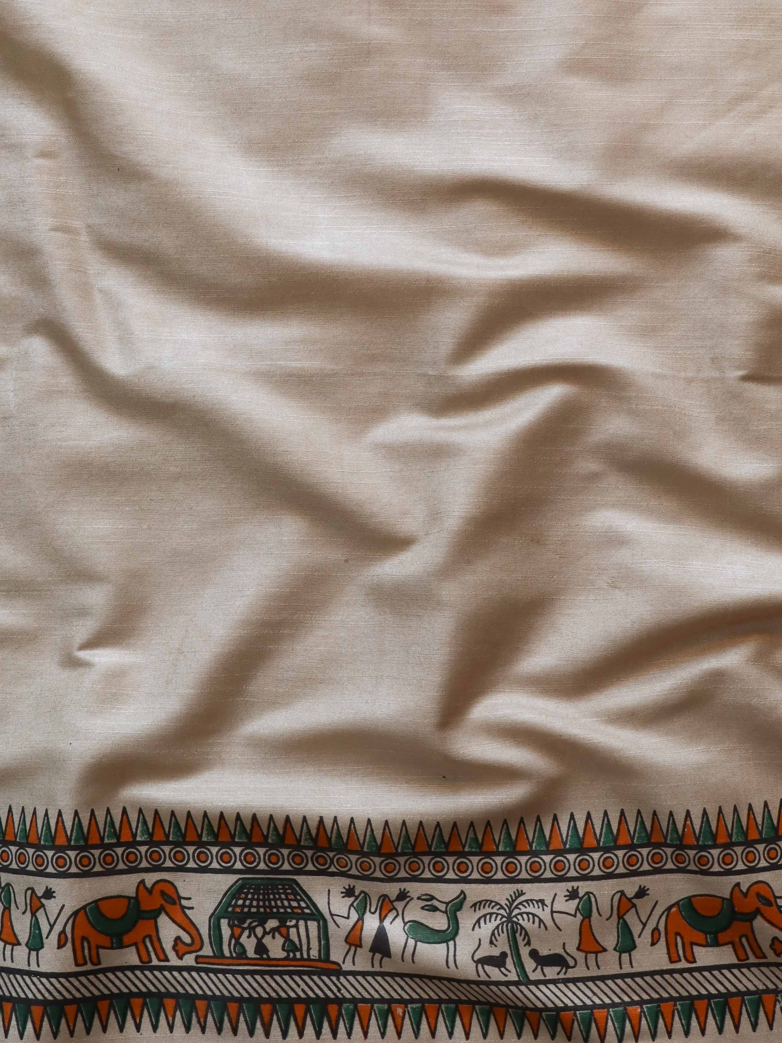 Handloom Printed Khadi Cotton Salwar Kameez Dupatta Set-Khaki Beige