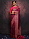 Banarasee Semi-Chiffon Antique Zari Saree Contrast Border Saree-Violet & Pink