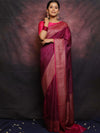 Banarasee Semi-Chiffon Antique Zari Saree Contrast Border Saree-Magenta & Pink