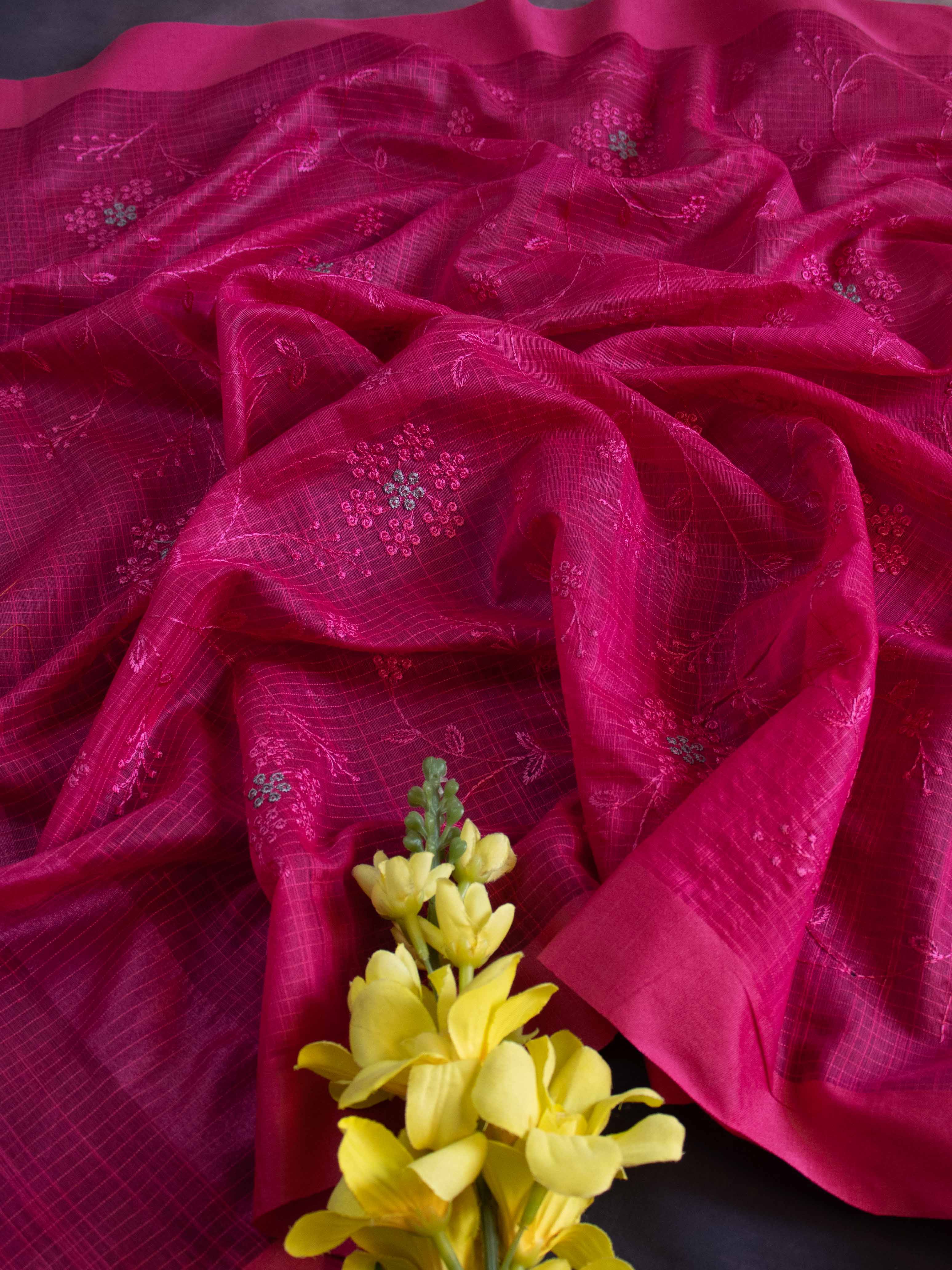 Banarasee Cotton Silk Embroidered Jaal Design Dupatta-Pink