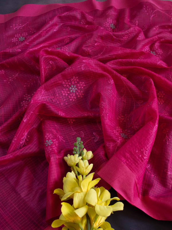 Banarasee Cotton Silk Embroidered Jaal Design Dupatta-Pink